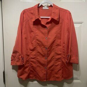 Joanna Women's Size XL Orange/Red 3/4 Sleeve Button Front Shirt